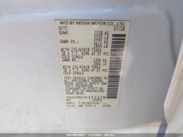 5N1AZ2MGXJN172128 Nissan MURANO S