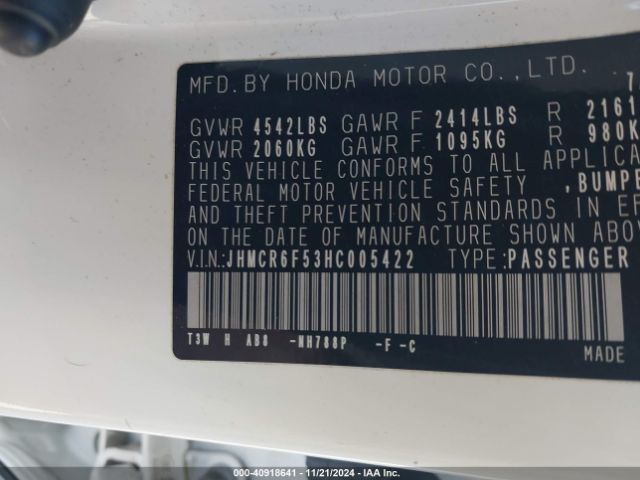 JHMCR6F53HC005422 Honda Accord Hybrid Ex-l