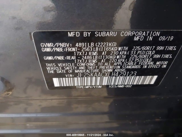 Subaru Forester 2020 JF2SKAACXLH429123 Image 9