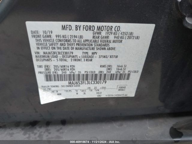 MAJ6S3FL3LC330179 Ford ECOSPORT S