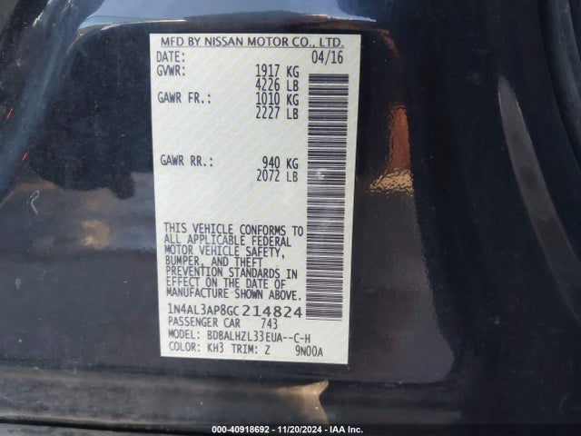 Nissan Altima 2.5 Sr 2016 1N4AL3AP8GC214824 Image 9