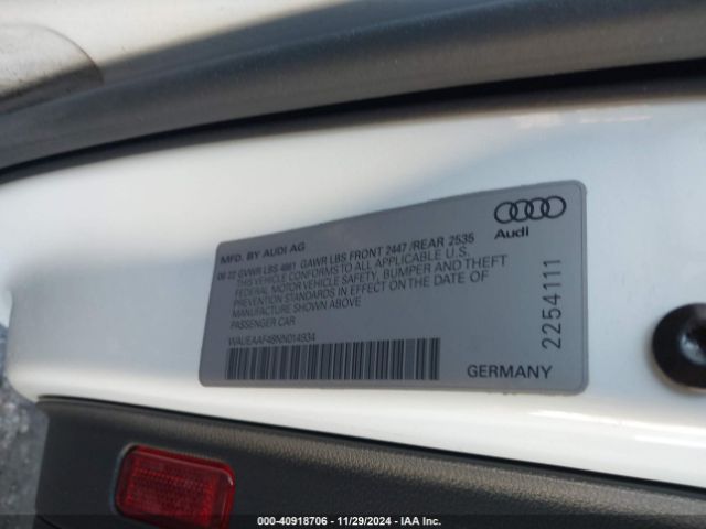 WAUEAAF48NN014934 Audi A4 Premium Plus 45 Tfsi S Line Quattro S Tronic