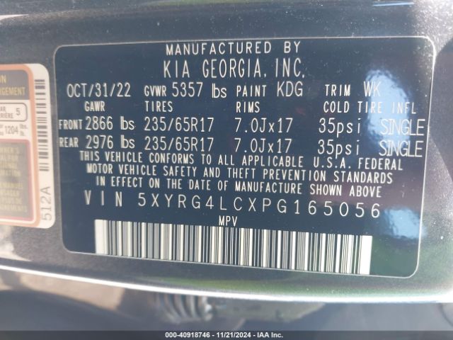 5XYRG4LCXPG165056 KIA SORENTO LX