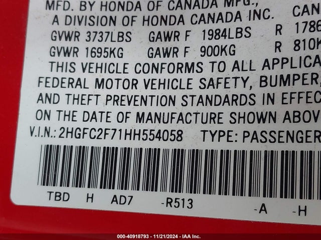 Honda CIVIC EX 2017 2HGFC2F71HH554058 Image 9