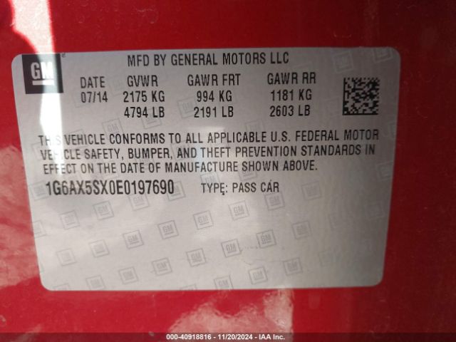 1G6AX5SX0E0197690 Cadillac CTS LUXURY