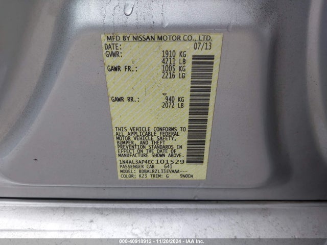 Nissan Altima 2.5 S 2014 1N4AL3AP4EC101529 Image 9