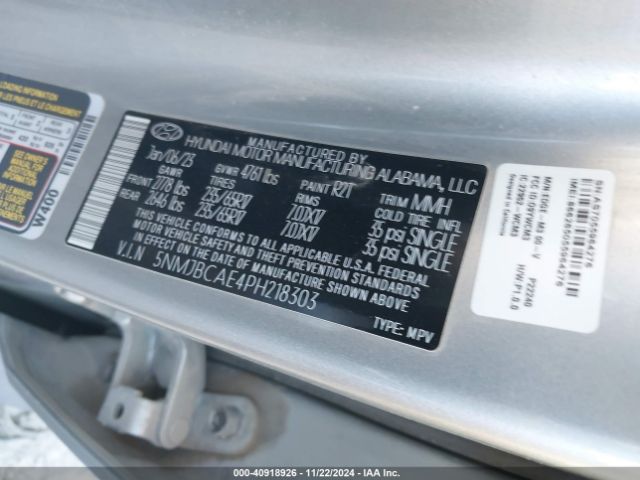 5NMJBCAE4PH218303 Hyundai TUCSON SEL