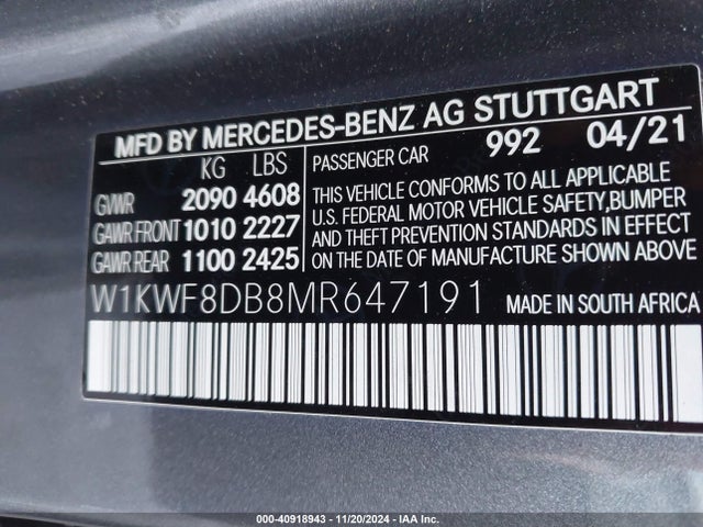 W1KWF8DB8MR647191 Mercedes-Benz C 300 Sedan