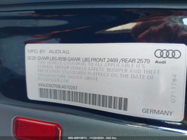 WAUCNCF58LA010287 Audi A5 Sportback Premium Plus 45 Tfsi Quattro S Tronic
