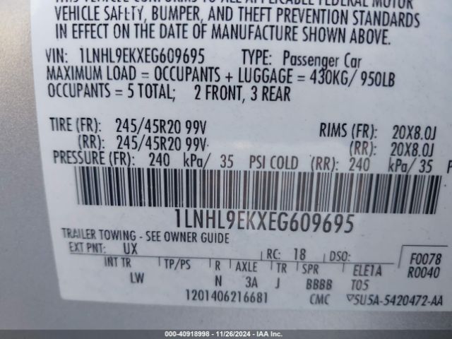 1LNHL9EKXEG609695 Lincoln MKS