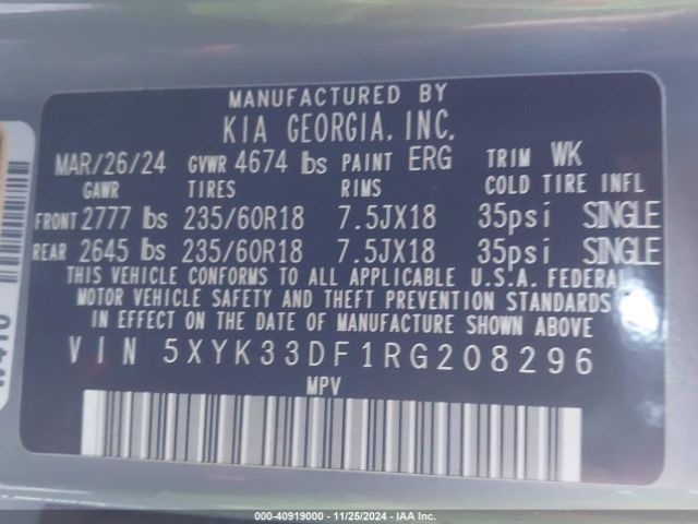 5XYK33DF1RG208296 KIA Sportage Ex