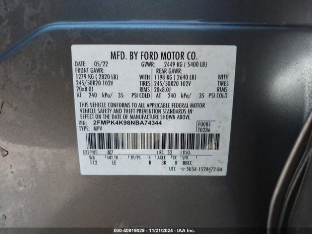 2FMPK4K98NBA74344 Ford Edge Titanium