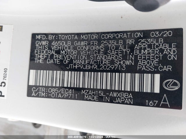 JTHP9JBH9L2029713 Lexus UX 250H