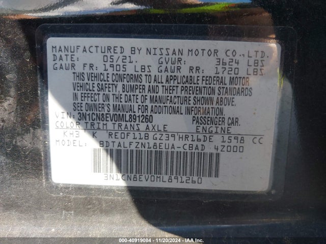 Nissan Versa Sv Xtronic Cvt 2021 3N1CN8EV0ML891260 Image 9