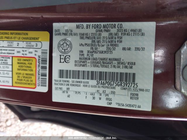 3FA6P0G75GR392725 Ford FUSION S