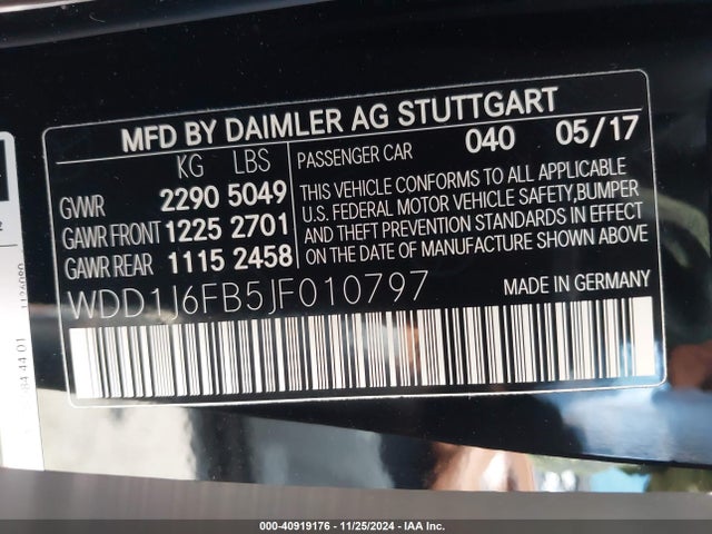 WDD1J6FB5JF010797 Mercedes-Benz E 400