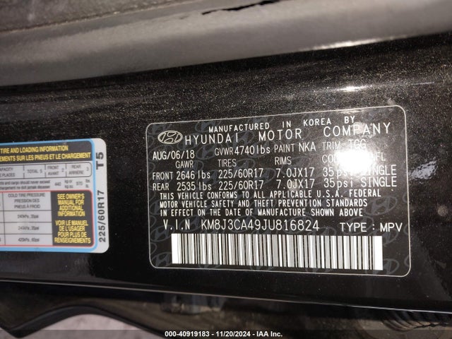 KM8J3CA49JU816824 Hyundai TUCSON SEL
