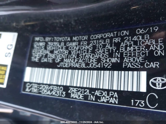 Toyota COROLLA LE 2020 JTDEPRAE8LJ054192 Image 9