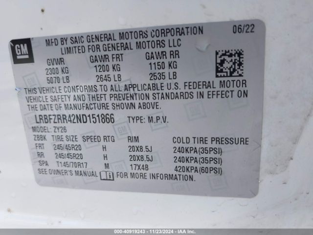 LRBFZRR42ND151866 Buick Envision Fwd Avenir