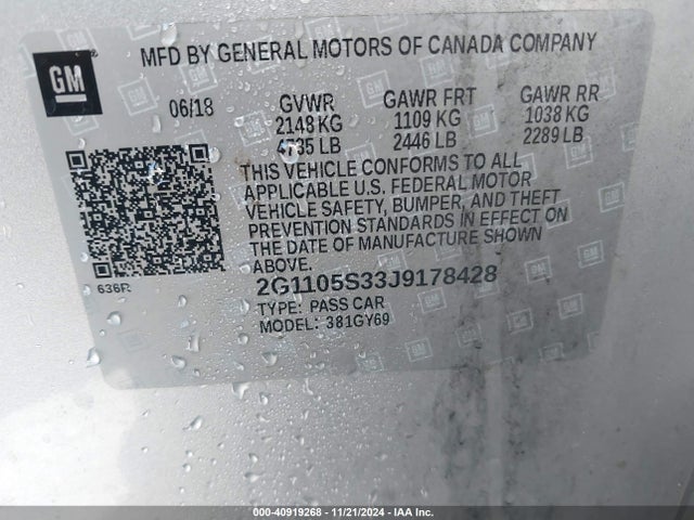 Chevrolet IMPALA 1LT 2018 2G1105S33J9178428 Image 9
