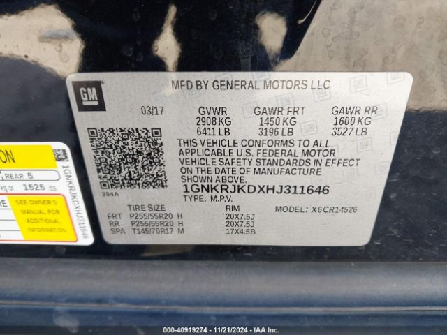 1GNKRJKDXHJ311646 Chevrolet Traverse Premier