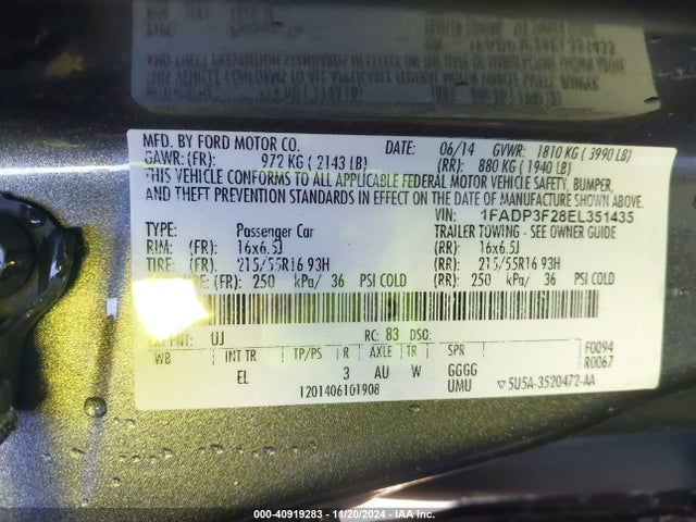 Ford FOCUS SE 2014 1FADP3F28EL351435 Image 9