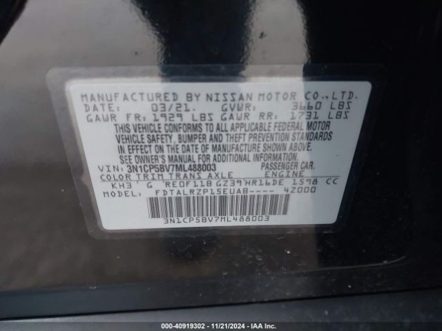 3N1CP5BV7ML488003 Nissan Kicks S Xtronic Cvt
