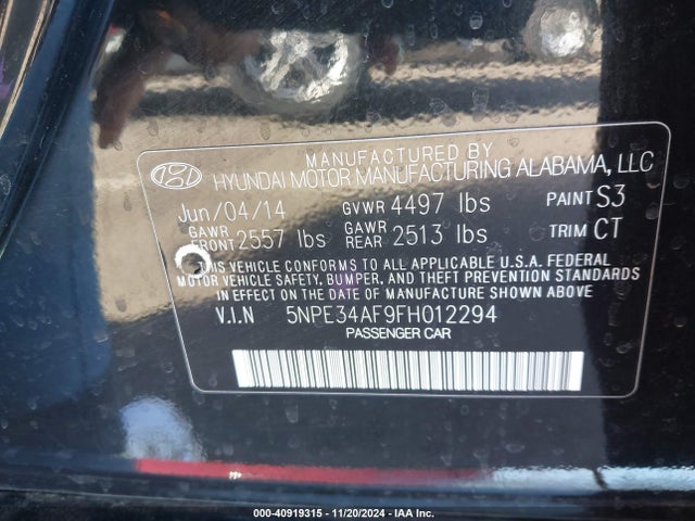 Hyundai Sonata Limited 2015 5NPE34AF9FH012294 Image 9