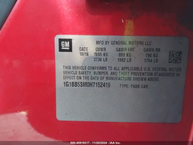 1G1BB5SM0H7152419 Chevrolet Cruze Ls Manual