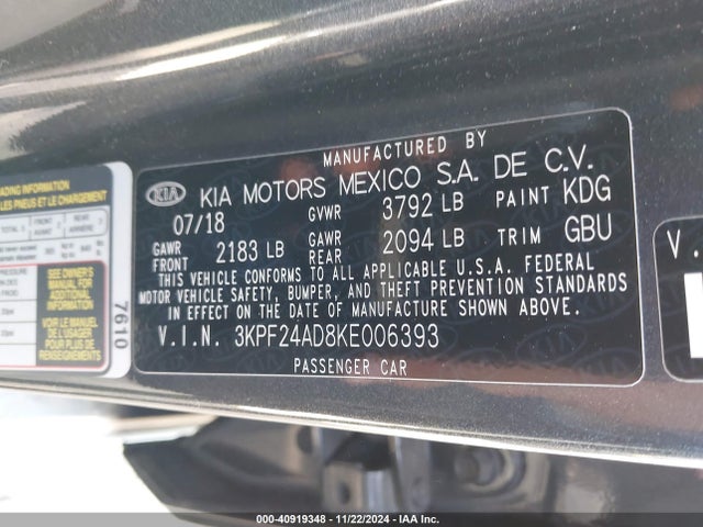 KIA Forte Lxs 2019 3KPF24AD8KE006393 Image 9