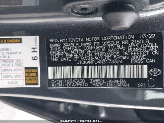 Toyota PRIUS XLE 2022 JTDKAMFU4N3173324 Image 9