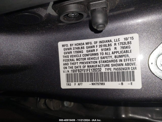 Honda Civic Lx 2015 19XFB2F51FE120232 Image 9