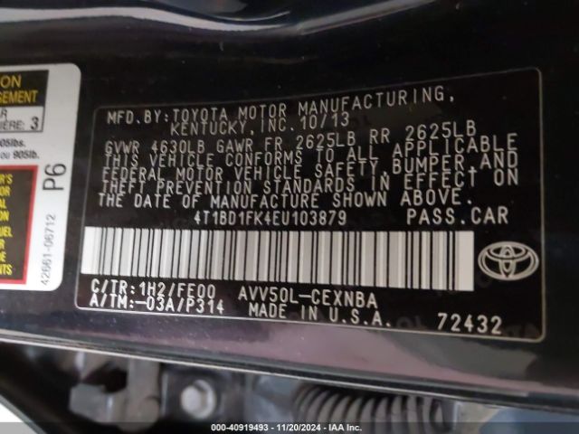 4T1BD1FK4EU103879 Toyota Camry Hybrid Le