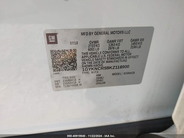 2019 CADILLAC XT5 1GYKNCRS9KZ118900 Photo 8