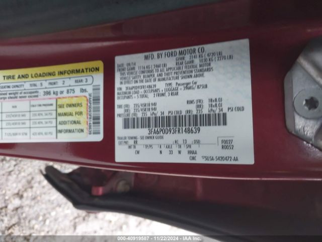3FA6P0D93FR148639 Ford Fusion Titanium