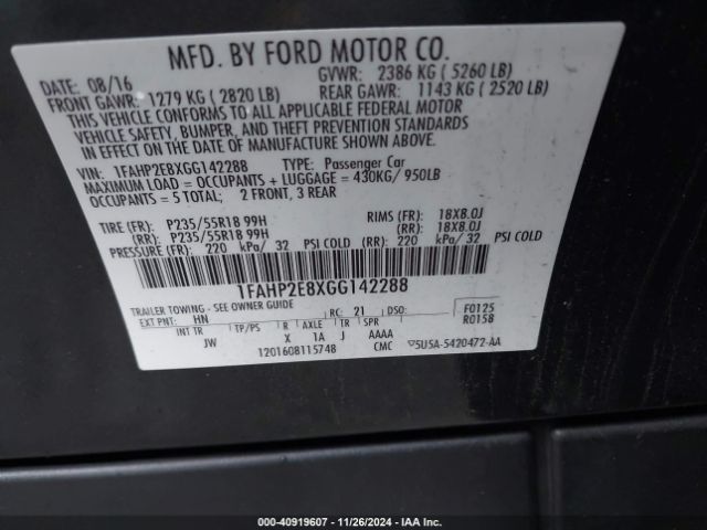 1FAHP2E8XGG142288 Ford TAURUS SEL