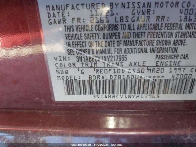 3N1AB8CV1NY217965 Nissan Sentra Sv Xtronic Cvt