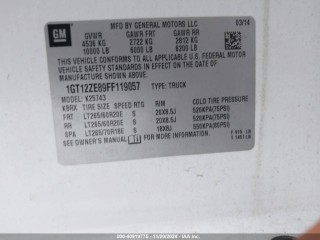 1GT12ZE89FF119057 GMC Sierra 2500hd Slt