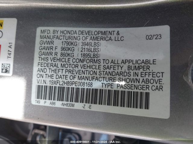 19XFL2H89PE008168 Honda Civic Sport