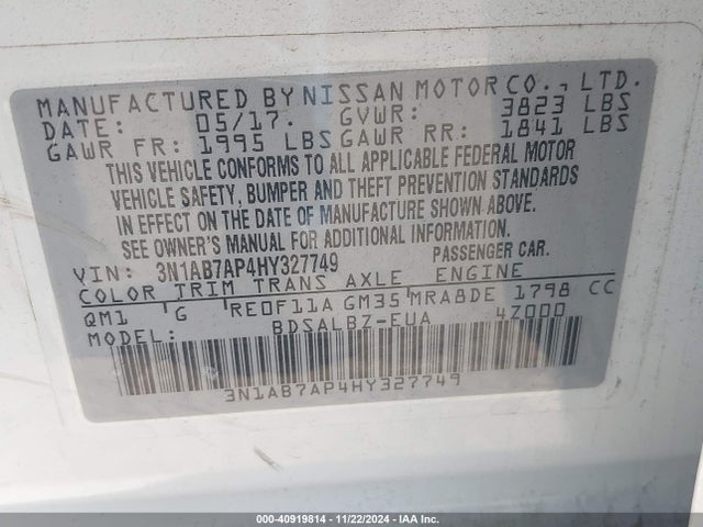 Nissan SENTRA S 2017 3N1AB7AP4HY327749 Image 9