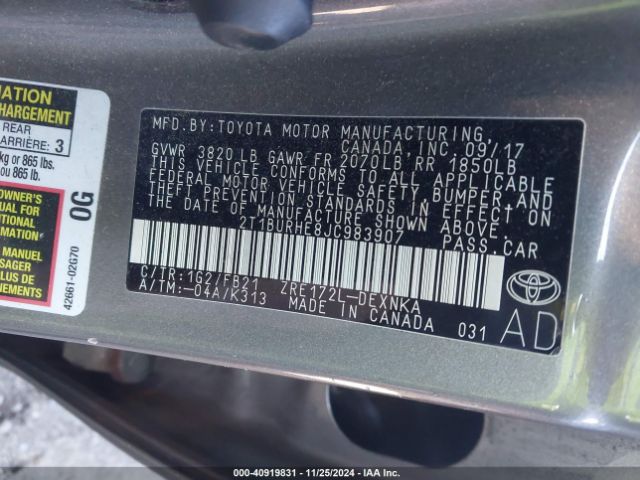 2T1BURHE8JC983907 Toyota COROLLA LE