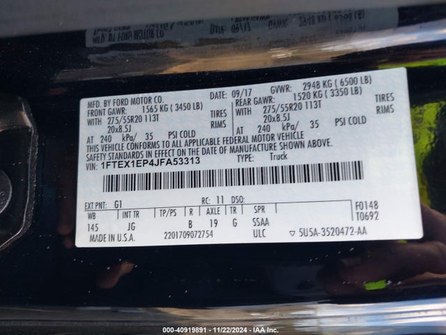 1FTEX1EP4JFA53313 Ford F-150 Xl