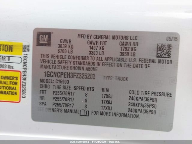 1GCNCPEH3FZ325203 Chevrolet Silverado 1500 Wt