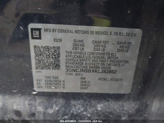 3GNCJNSBXKL282862 Chevrolet TRAX LS