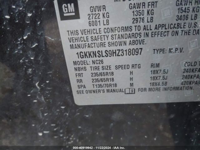 1GKKNSLS9HZ318097 GMC Acadia Sle-2