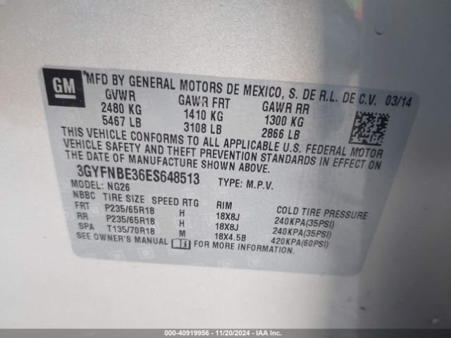 3GYFNBE36ES648513 Cadillac Srx Luxury Collection