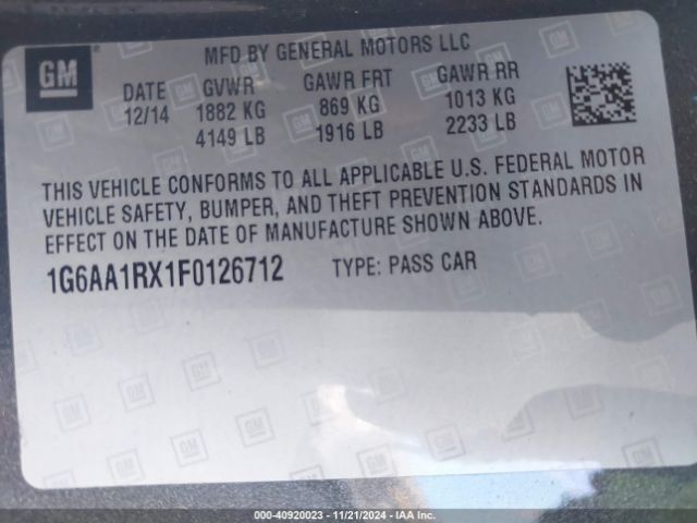 1G6AA1RX1F0126712 Cadillac Ats Standard