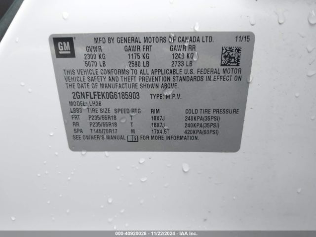 2GNFLFEK0G6185903 Chevrolet EQUINOX LT