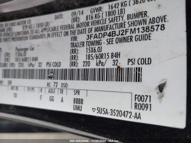 3FADP4BJ2FM138578 Ford FIESTA SE