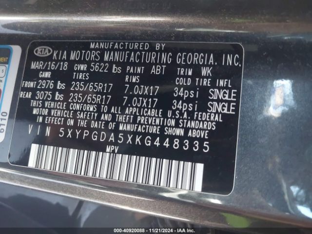 5XYPGDA5XKG448335 KIA Sorento 3.3l Lx